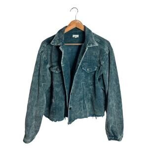 POL Jacket Teal Size Medium Corduroy Trucker Raw Hem Pockets Short Oversized